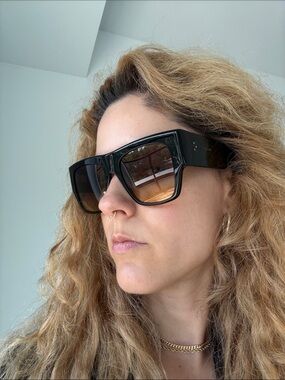 Celine Glossy Black Shield Sunglasses with Gold Logo